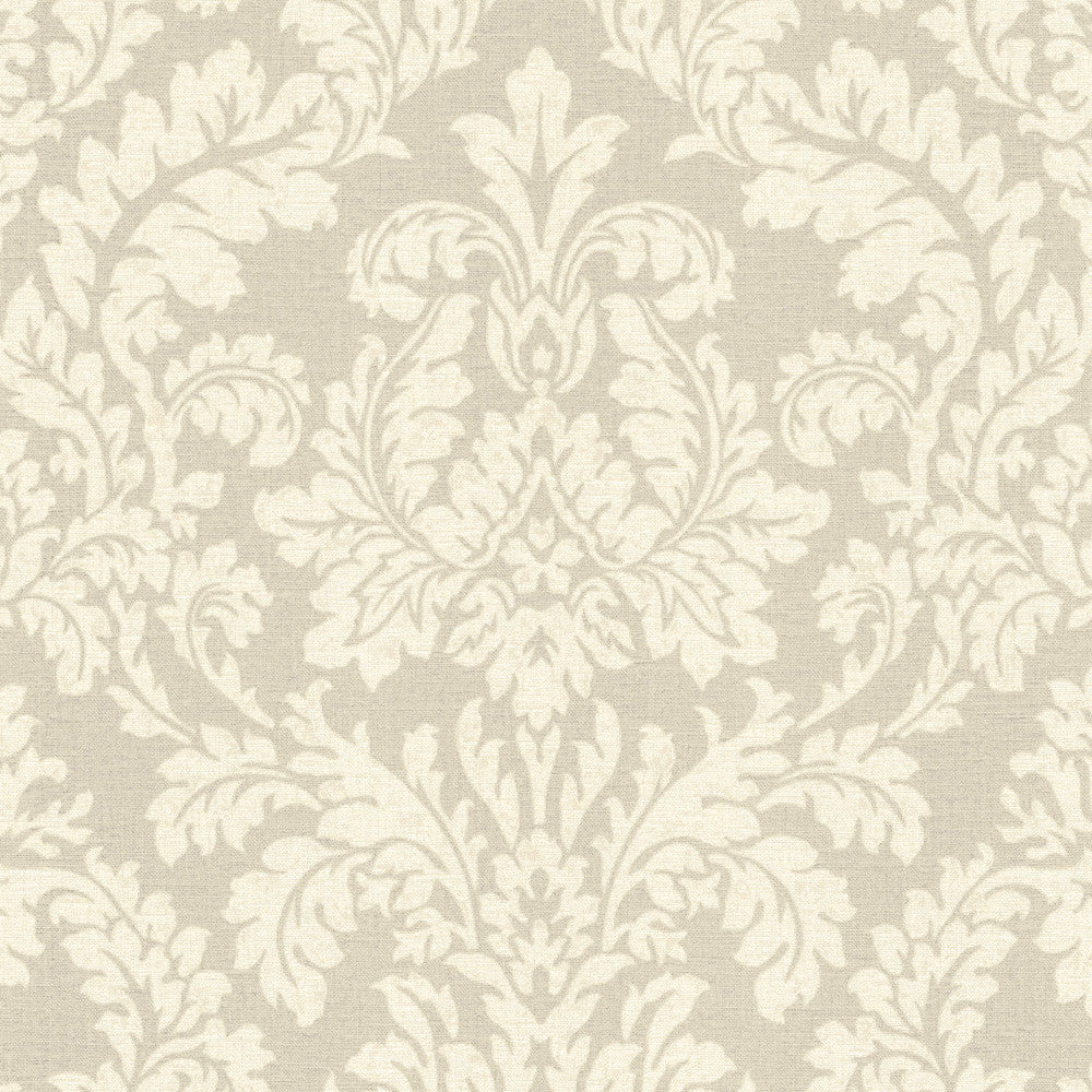 Honor Beige Damask Wallpaper by Advantage Neutral Black White Covers about 56.4 square feet 20.5-in by 33-ft long roll Unpasted 20.9 - Fabric Carolina -