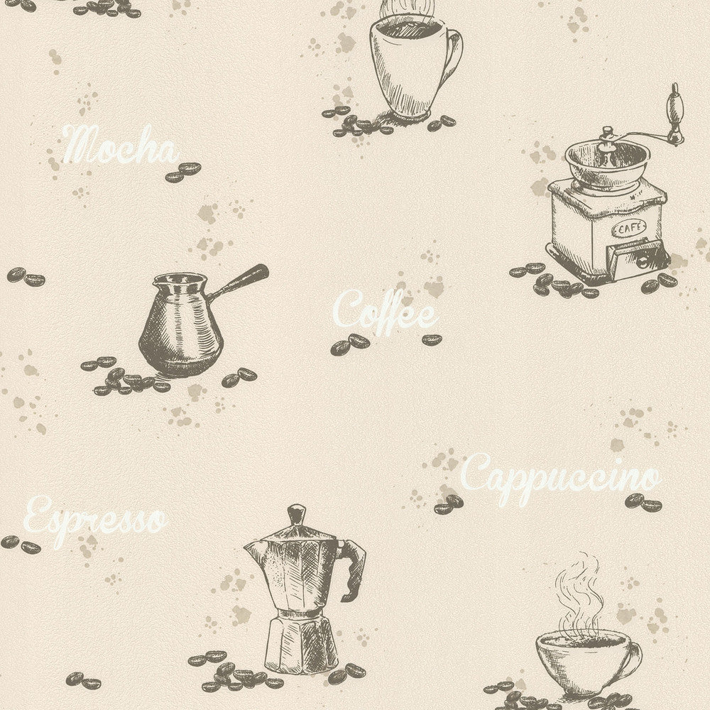 Nell Beige Coffee Wallpaper by Advantage Neutral Black White Covers about 56.4 square feet 20.5-in by 33-ft long roll Unpasted 12.6 - Fabric Carolina -