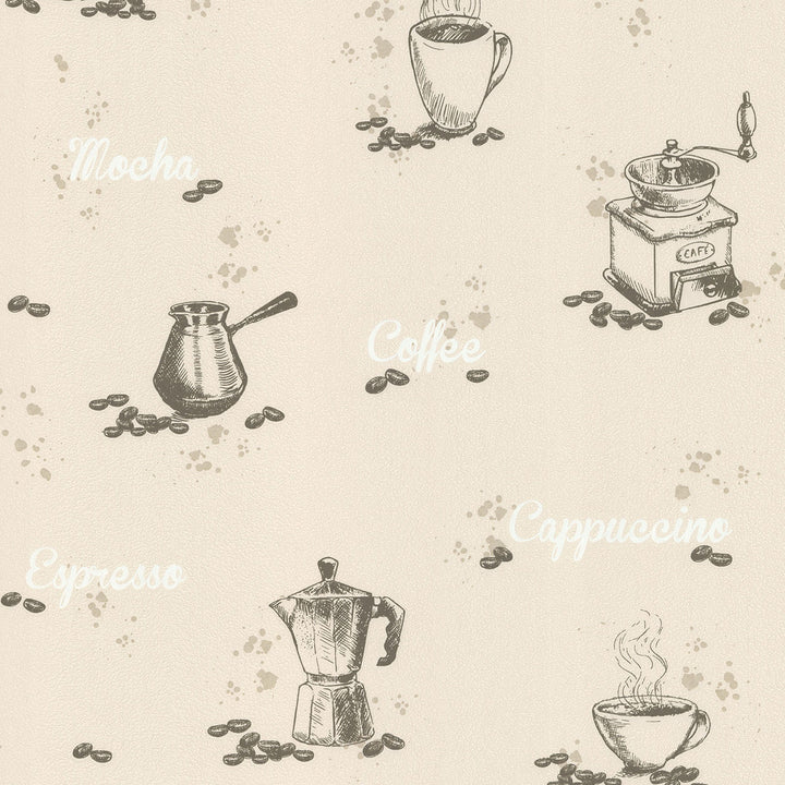 Nell Beige Coffee Wallpaper by Advantage Neutral Black White Covers about 56.4 square feet 20.5-in by 33-ft long roll Unpasted 12.6 - Fabric Carolina -