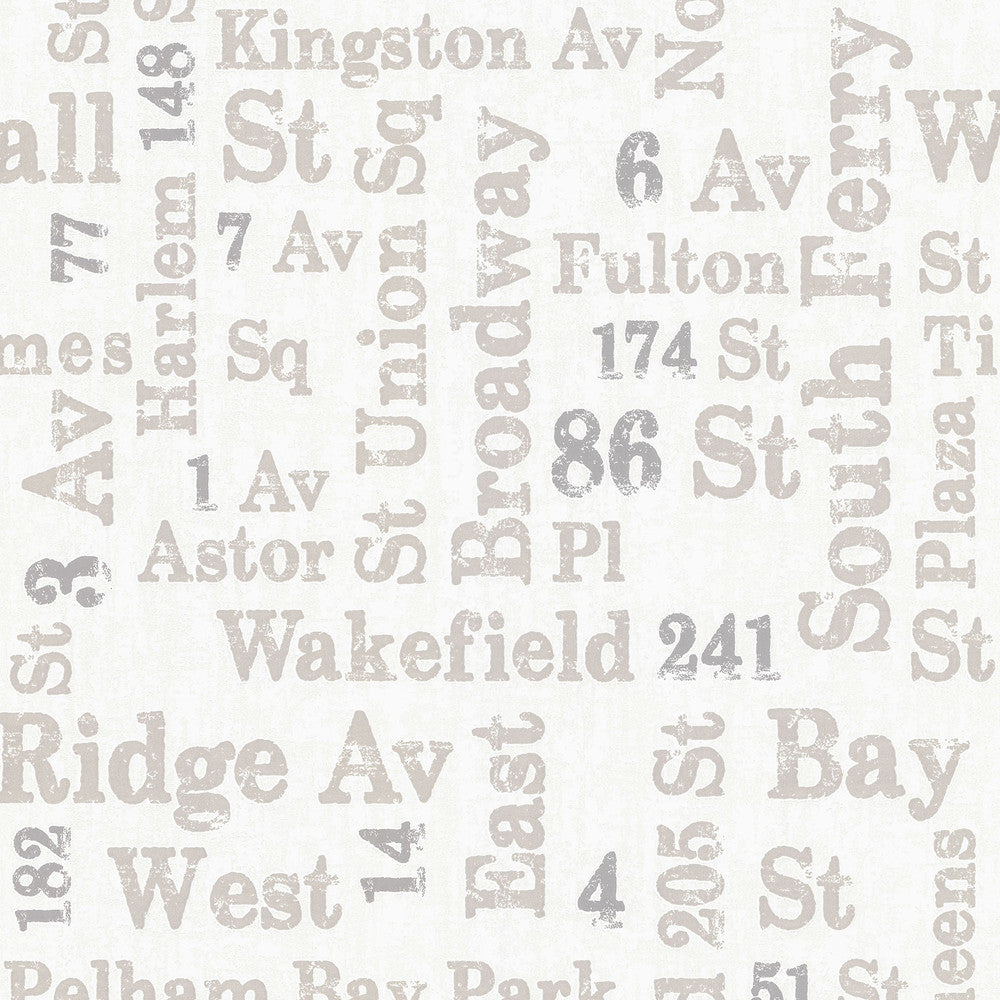 Ellis Taupe Typography Wallpaper by Advantage Neutral Black White Covers about 56.4 square feet 20.5-in by 33-ft long roll Unpasted 25.6 - Fabric Carolina -