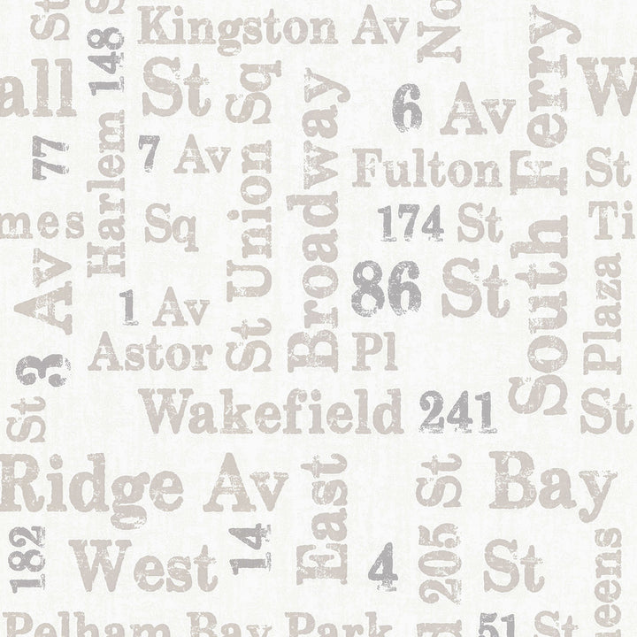 Ellis Taupe Typography Wallpaper by Advantage Neutral Black White Covers about 56.4 square feet 20.5-in by 33-ft long roll Unpasted 25.6 - Fabric Carolina -