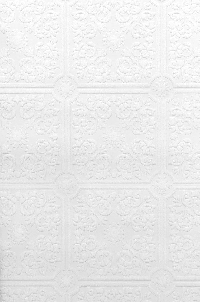 Nico White Paintable Tile Wallpaper by Brewster Paintable Solutions V Covers about 56.4 square feet 20.5-in by 33-ft long roll Prepasted 5 - Fabric Carolina -