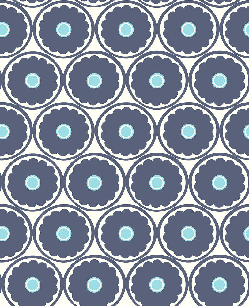 Buttercup Blue Flower Wallpaper by A-Street Prints Habitat Covers about 56.4 square feet 20.5-in by 33-ft long roll Unpasted 8.4 - Fabric Carolina -