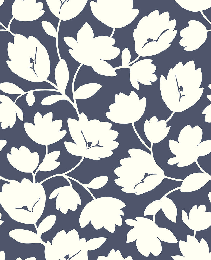 Astrid Navy Floral Wallpaper by A-Street Prints Habitat Covers about 56.4 square feet 20.5-in by 33-ft long roll Unpasted 25.2 - Fabric Carolina -