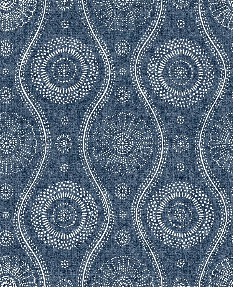 Indigo Painterly Wallpaper by A-Street Prints Signature by Sarah Richardson Covers about 56.4 square feet 20.5-in by 33-ft long roll Unpasted 12.6 - Fabric Carolina -