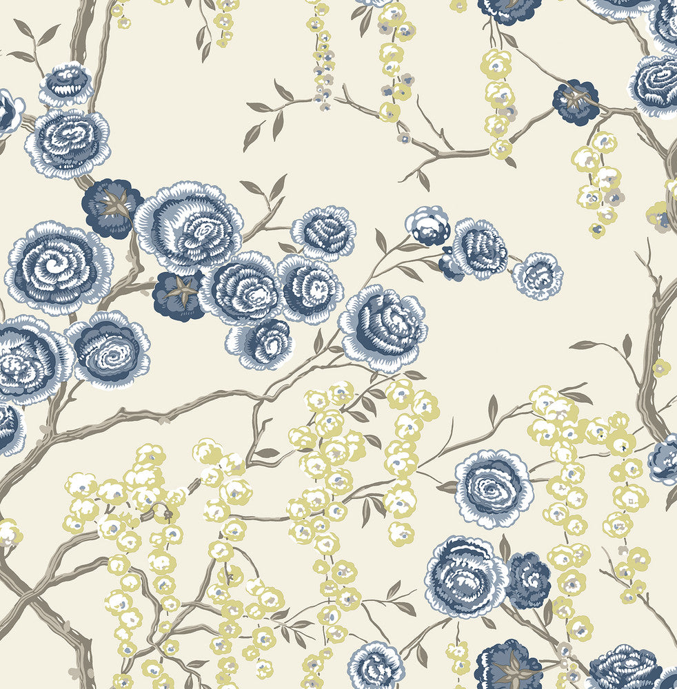 Indigo Peony Tree Wallpaper by A-Street Prints Signature by Sarah Richardson Covers about 56.4 square feet 20.5-in by 33-ft long roll Unpasted 10.4 - Fabric Carolina -