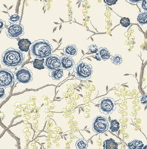 Indigo Peony Tree Wallpaper by A-Street Prints