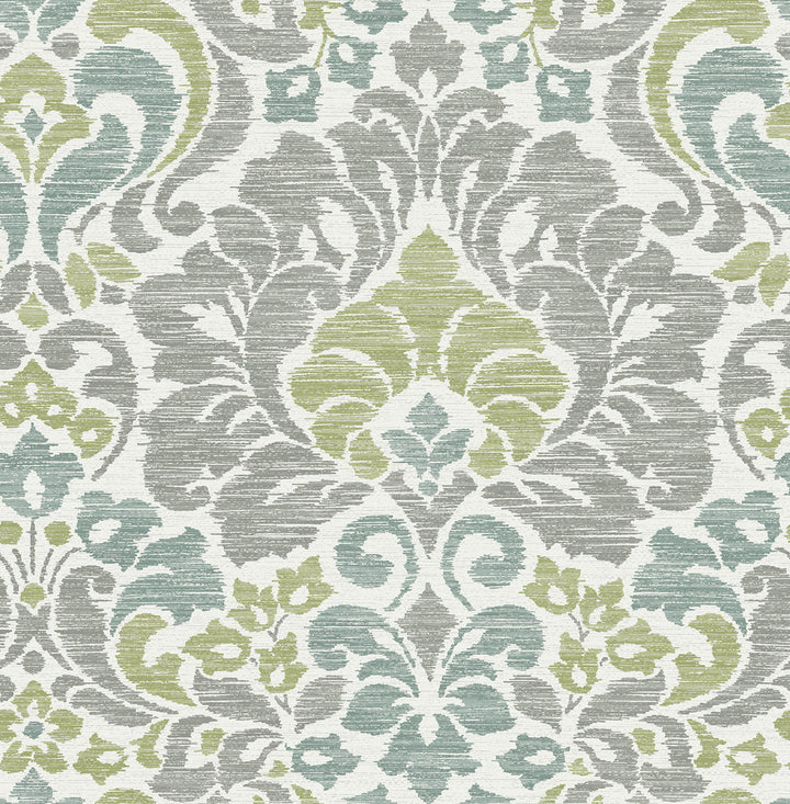 Garden of Eden Green Damask Wallpaper by A-Street Prints Celadon Covers about 56.4 square feet 20.5-in by 33-ft long roll Unpasted 25.2 - Fabric Carolina -