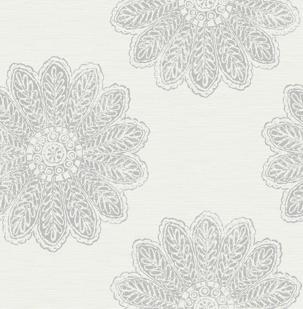 Sol Light Grey Medallion Wallpaper by A-Street Prints Celadon Covers about 56.4 square feet 20.5-in by 33-ft long roll Unpasted 20.9 - Fabric Carolina -