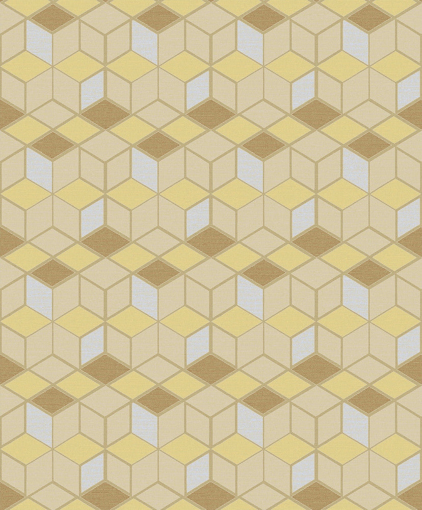 Joanne Mustard Blox Wallpaper by Advantage Geo Covers about 57.8 square feet 21-in by 33-ft long roll Unpasted 25 - Fabric Carolina -