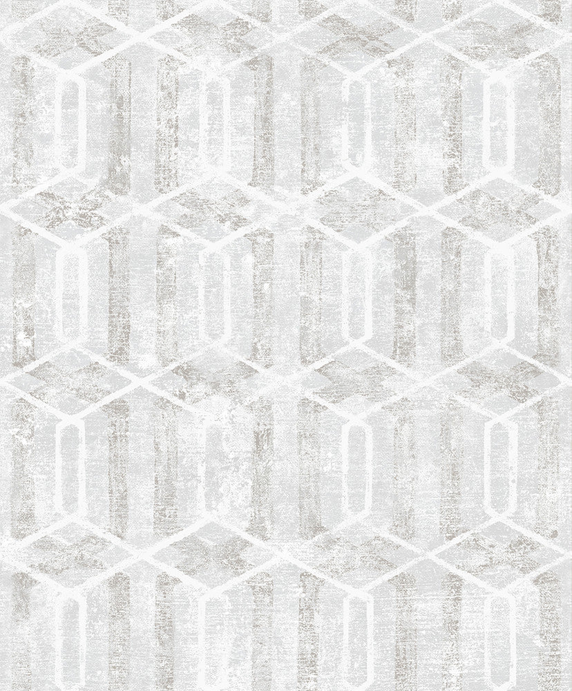Stormi Light Grey Geometric Wallpaper by Advantage Geo Covers about 57.8 square feet 21-in by 33-ft long roll Unpasted 12.5 - Fabric Carolina -
