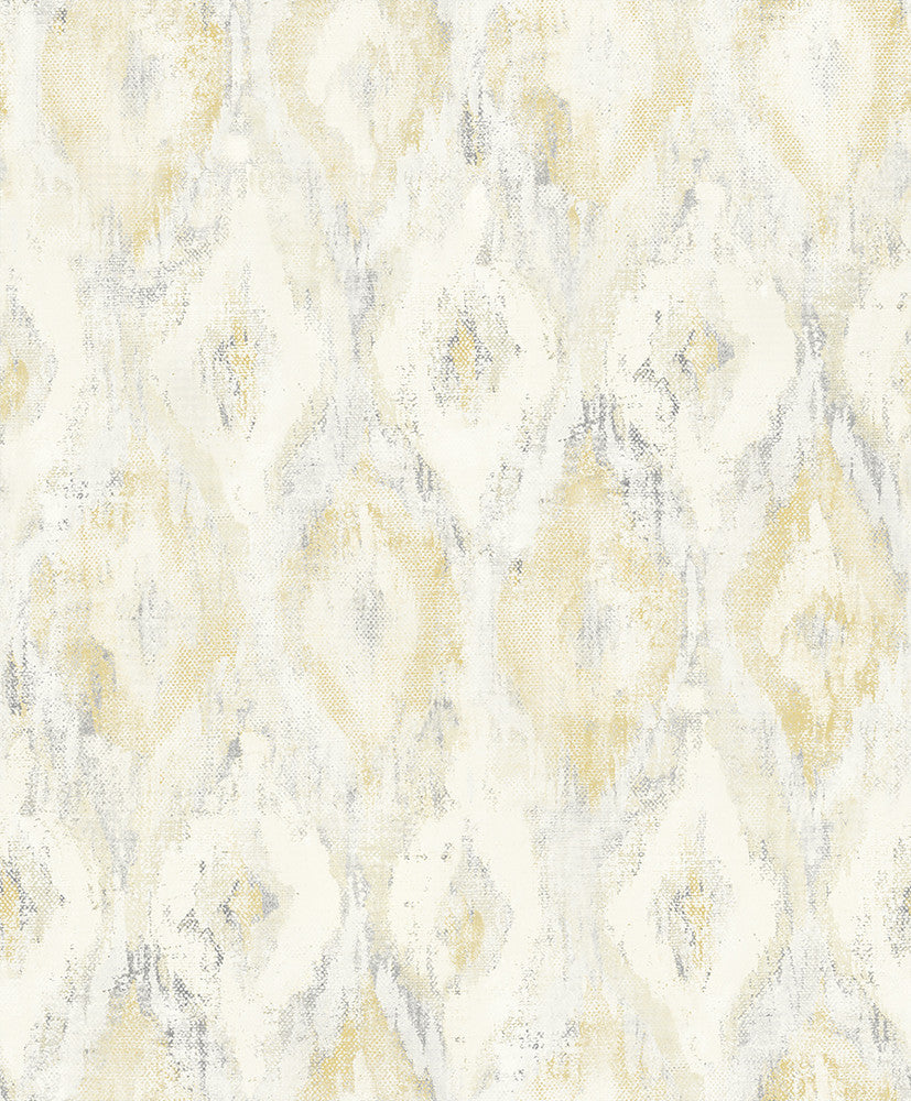 Gilboa Yellow Ikat Wallpaper by Advantage Geo Covers about 57.8 square feet 21-in by 33-ft long roll Unpasted 25 - Fabric Carolina -