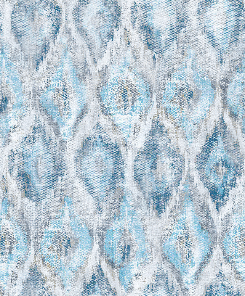 Gilboa Blue Ikat Wallpaper by Advantage Geo Covers about 57.8 square feet 21-in by 33-ft long roll Unpasted 25 - Fabric Carolina -
