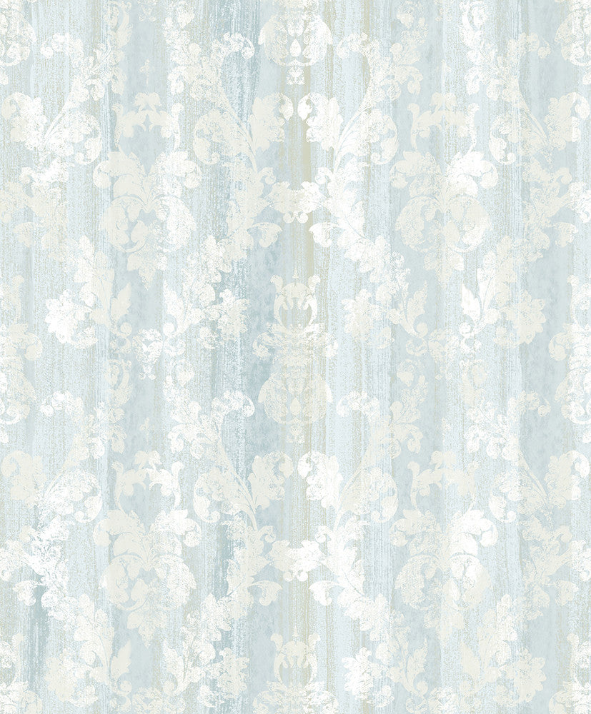 Camilia Light Blue Damask Wallpaper by Advantage Traditional Covers about 57.8 square feet 21-in by 33-ft long roll Unpasted 12.5 - Fabric Carolina -
