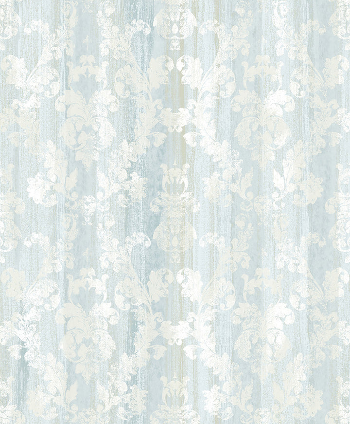 Camilia Light Blue Damask Wallpaper by Advantage Traditional Covers about 57.8 square feet 21-in by 33-ft long roll Unpasted 12.5 - Fabric Carolina -