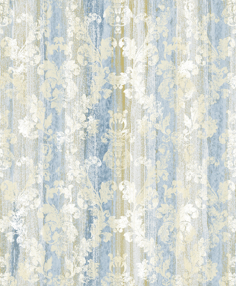 Camilia Blue Damask Wallpaper by Advantage Traditional Covers about 57.8 square feet 21-in by 33-ft long roll Unpasted 12.5 - Fabric Carolina -