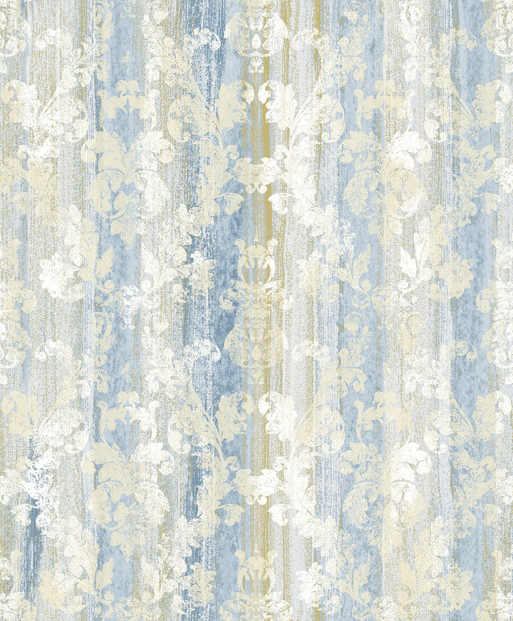 Camilia Blue Damask Wallpaper by Advantage Traditional Covers about 57.8 square feet 21-in by 33-ft long roll Unpasted 12.5 - Fabric Carolina -