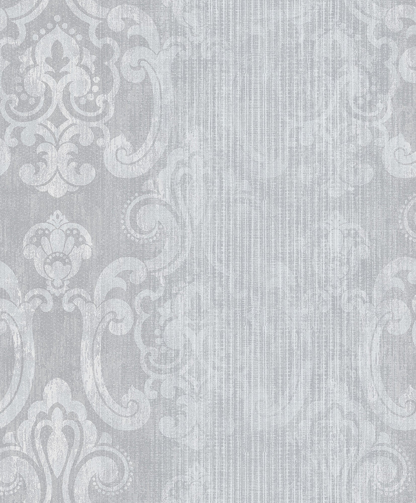 Ariana Silver Striped Damask Wallpaper by Advantage Traditional Covers about 57.8 square feet 21-in by 33-ft long roll Unpasted 25.2 - Fabric Carolina -