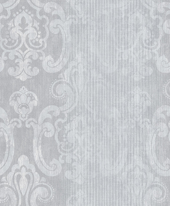 Ariana Silver Striped Damask Wallpaper by Advantage Traditional Covers about 57.8 square feet 21-in by 33-ft long roll Unpasted 25.2 - Fabric Carolina -
