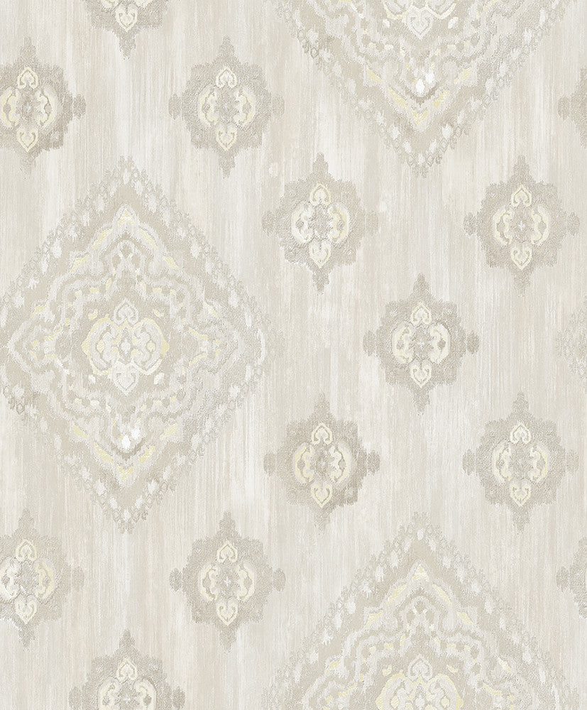 Leana Yellow Medallion Wallpaper by Advantage Traditional Covers about 57.8 square feet 21-in by 33-ft long roll Unpasted 25 - Fabric Carolina -