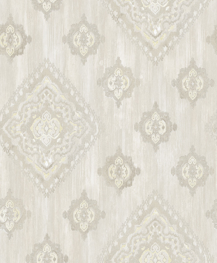 Leana Yellow Medallion Wallpaper by Advantage Traditional Covers about 57.8 square feet 21-in by 33-ft long roll Unpasted 25 - Fabric Carolina -