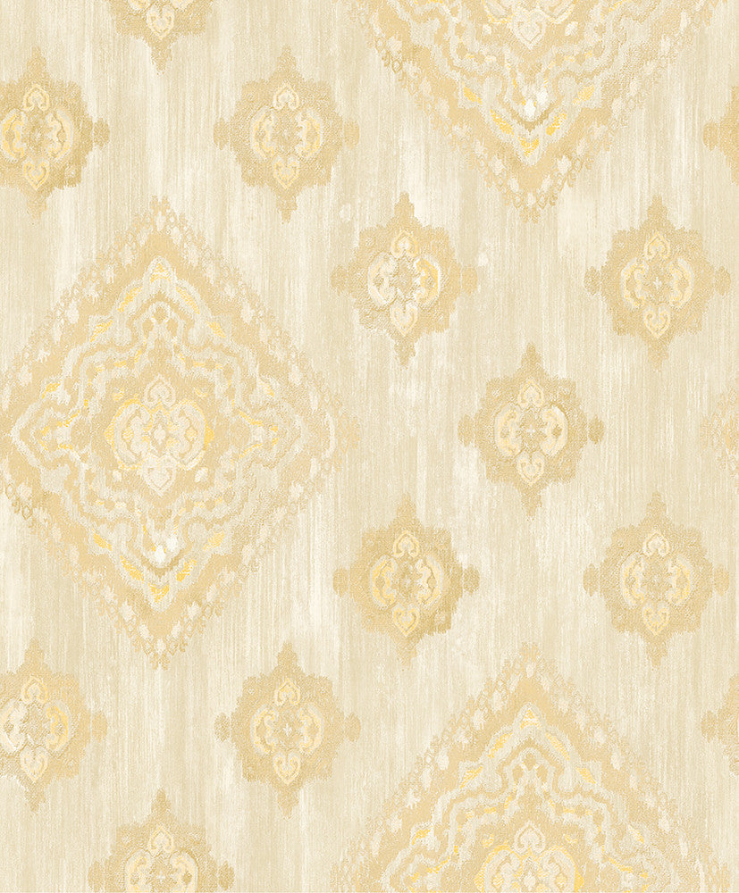 Leana Gold Medallion Wallpaper by Advantage Traditional Covers about 57.8 square feet 21-in by 33-ft long roll Unpasted 25 - Fabric Carolina -