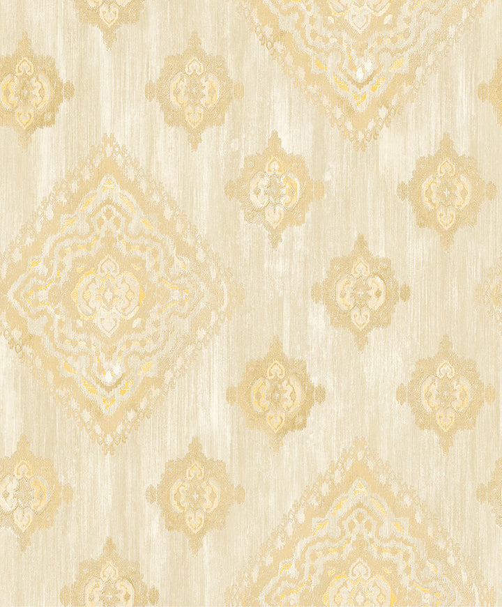 Leana Gold Medallion Wallpaper by Advantage Traditional Covers about 57.8 square feet 21-in by 33-ft long roll Unpasted 25 - Fabric Carolina -
