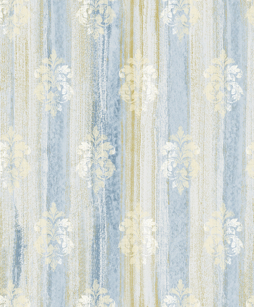 Alison Blue Damask Motif Wallpaper by Advantage Traditional Covers about 57.8 square feet 21-in by 33-ft long roll Unpasted 25 - Fabric Carolina -
