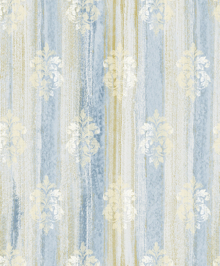 Alison Blue Damask Motif Wallpaper by Advantage Traditional Covers about 57.8 square feet 21-in by 33-ft long roll Unpasted 25 - Fabric Carolina -