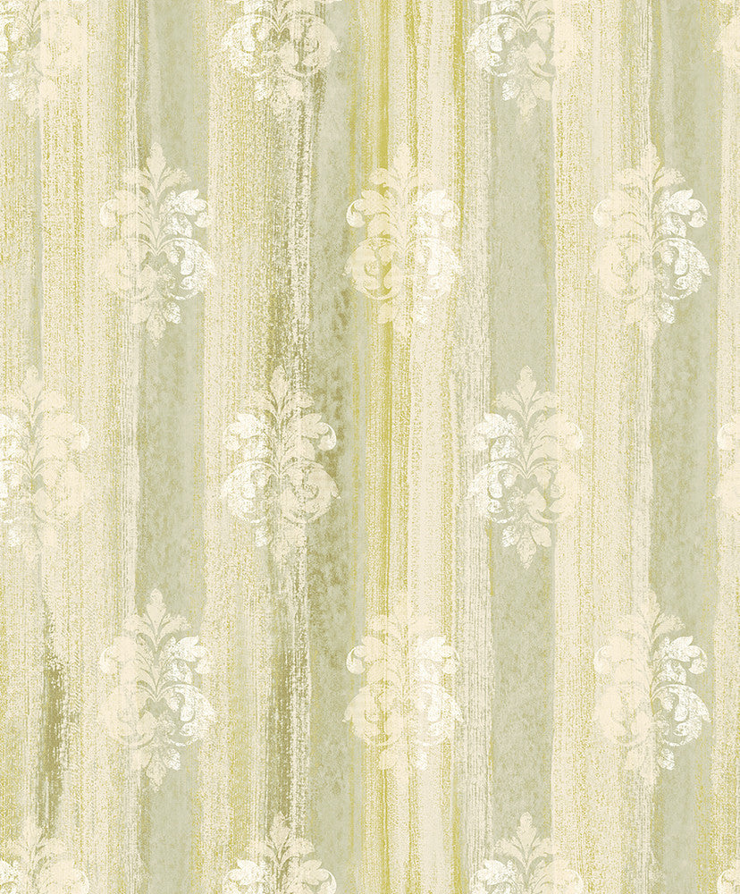 Alison Green Damask Motif Wallpaper by Advantage Traditional Covers about 57.8 square feet 21-in by 33-ft long roll Unpasted 25 - Fabric Carolina -
