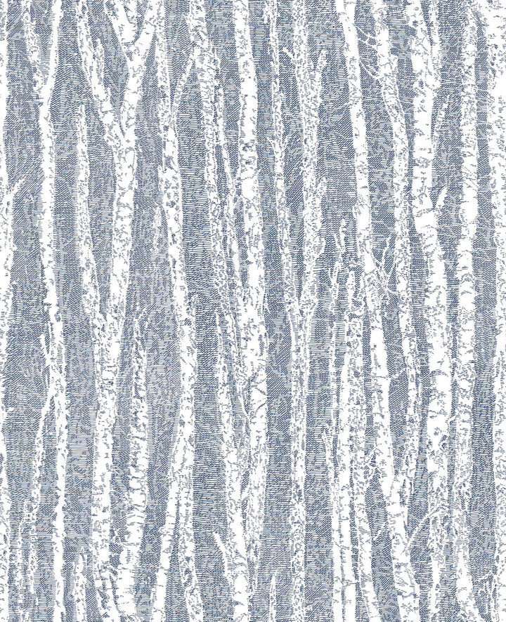Flay Navy Birch Tree Wallpaper by Advantage Kitchen Covers about 56.4 square feet 20.5-in by 33-ft long roll Unpasted 12.6 - Fabric Carolina -
