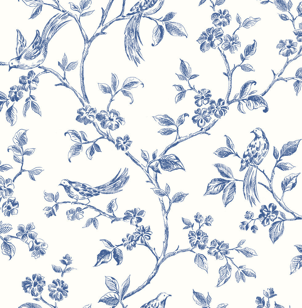 Ray Navy Bird Trail Wallpaper by Advantage Kitchen Covers about 56.4 square feet 20.5-in by 33-ft long roll Unpasted 10.4 - Fabric Carolina -