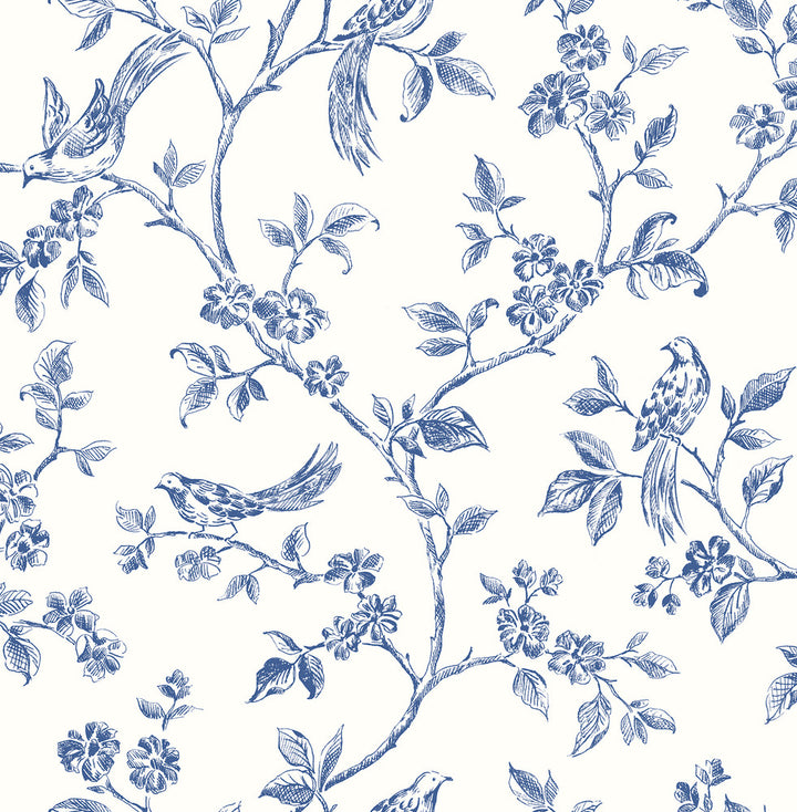 Ray Navy Bird Trail Wallpaper by Advantage Kitchen Covers about 56.4 square feet 20.5-in by 33-ft long roll Unpasted 10.4 - Fabric Carolina -