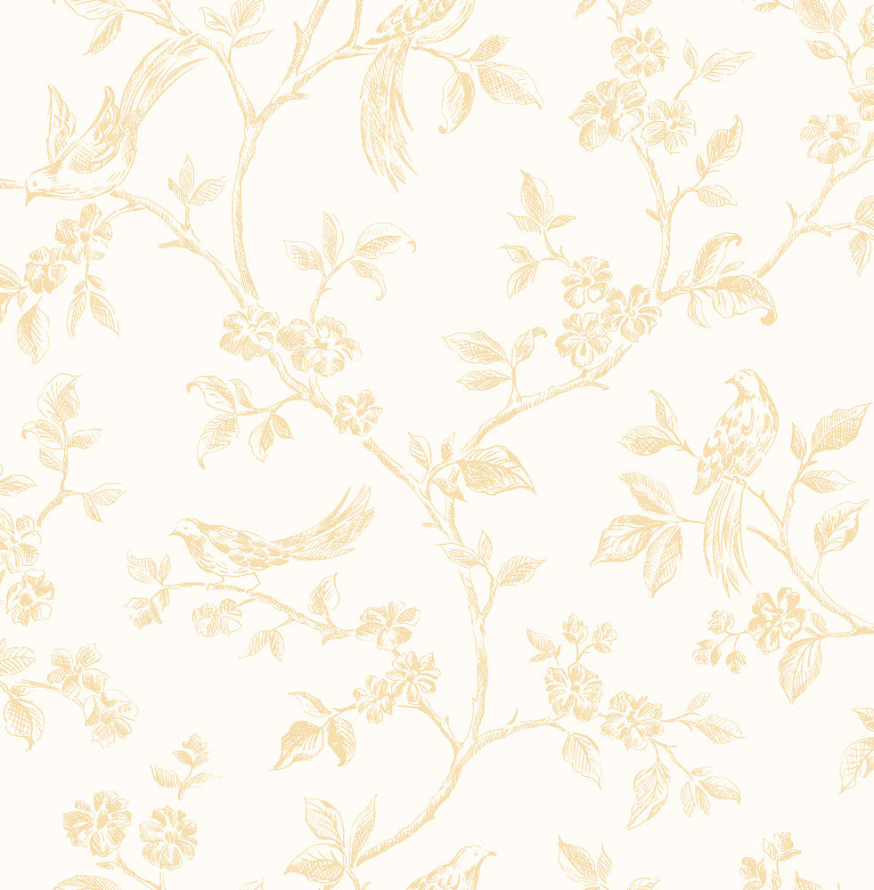 Ray Light Yellow Bird Trail Wallpaper by Advantage Kitchen Covers about 56.4 square feet 20.5-in by 33-ft long roll Unpasted 10.4 - Fabric Carolina -