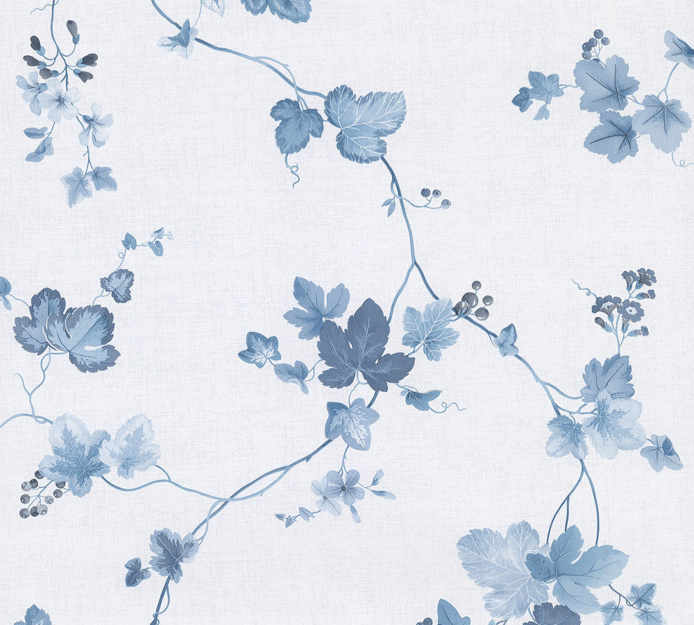 Symon Blue Leaf Trail Wallpaper by Advantage Kitchen Covers about 56.4 square feet 20.5-in by 33-ft long roll Unpasted 10.4 - Fabric Carolina -