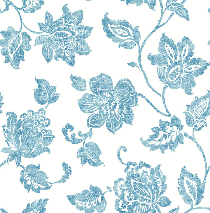 Guy Blue Jacobean Wallpaper by Advantage Kitchen Covers about 56.4 square feet 20.5-in by 33-ft long roll Unpasted 20.9 - Fabric Carolina -