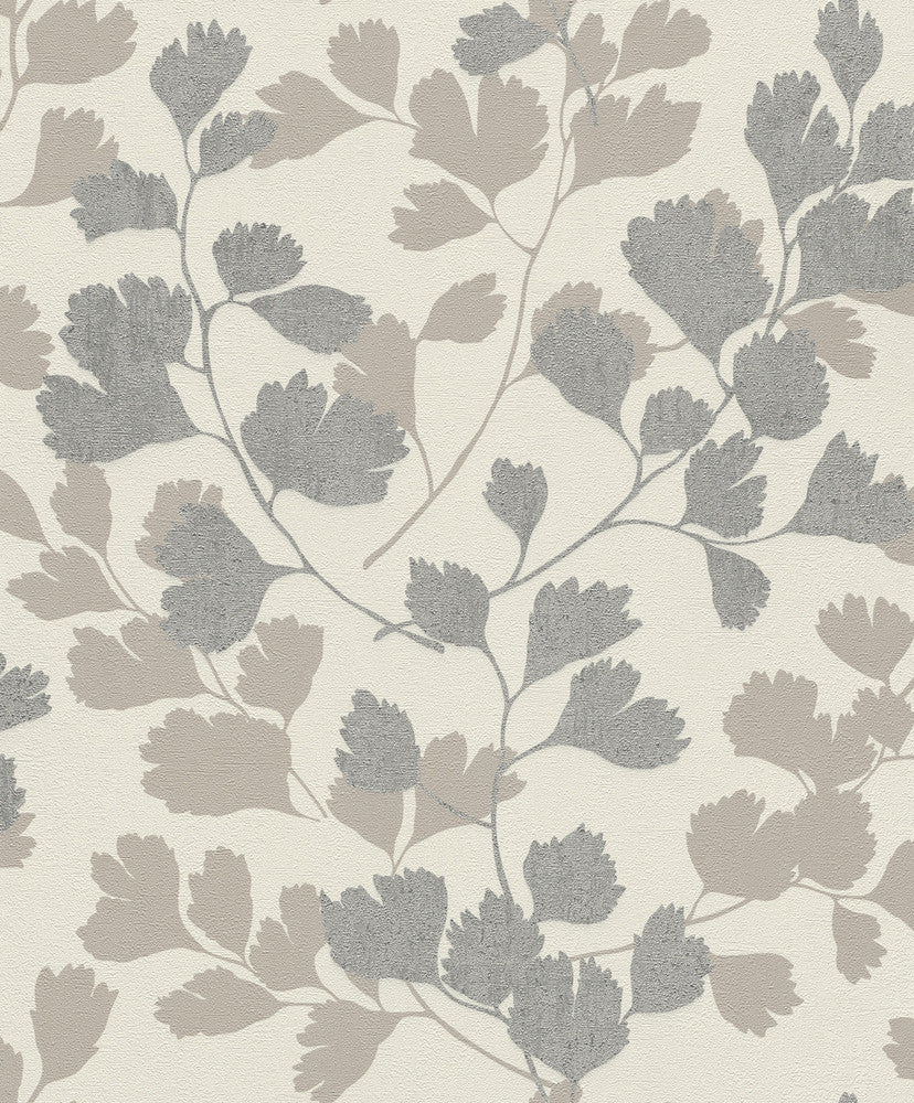 Ripert Silver Leaf Silhouette Wallpaper by Advantage Kitchen Covers about 56.4 square feet 20.5-in by 33-ft long roll Unpasted 12.6 - Fabric Carolina -