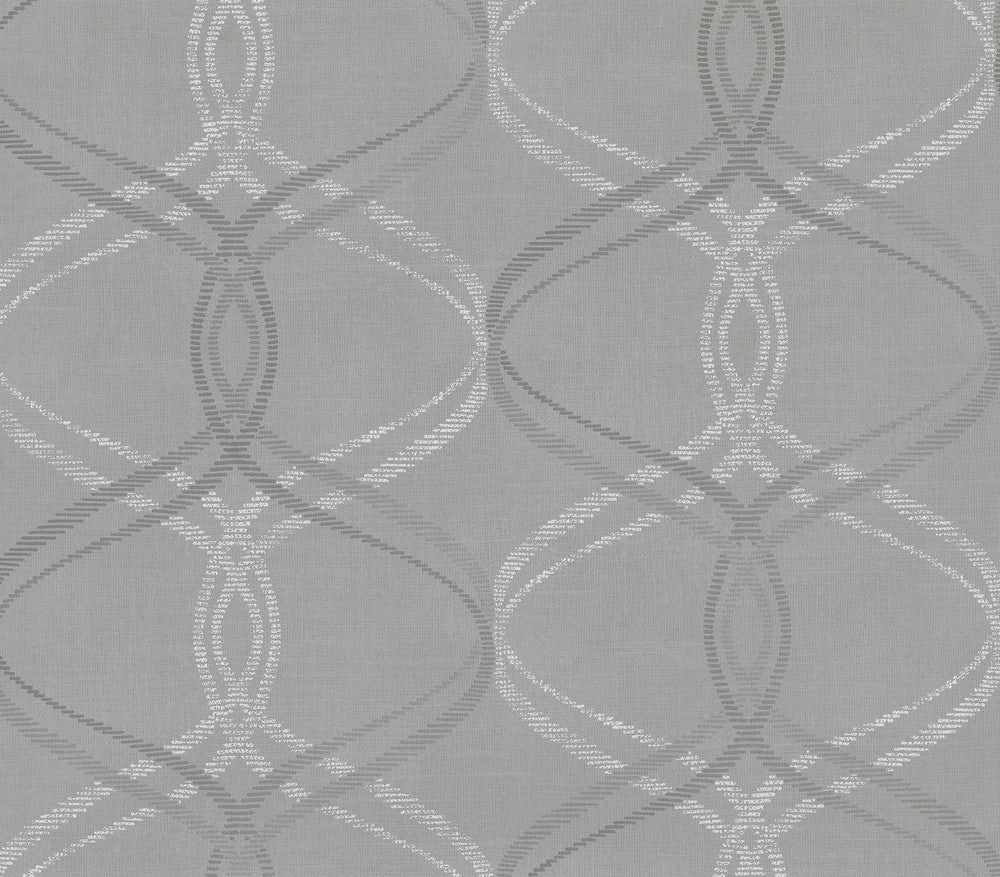 Waters Grey Ogee Wallpaper by Advantage Kitchen Covers about 56.4 square feet 20.5-in by 33-ft long roll Unpasted 10.4 - Fabric Carolina -