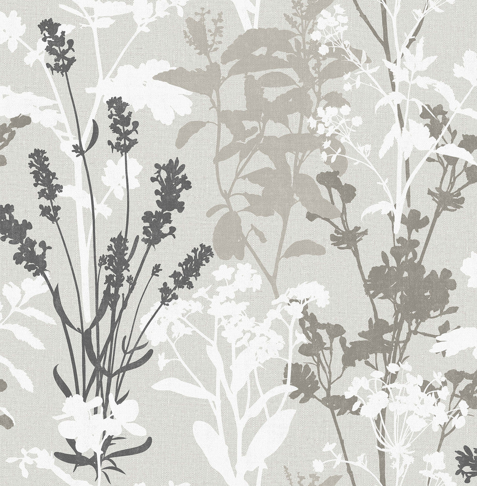 Pippin Grey Wild Flowers Wallpaper by Advantage Bath Covers about 56.4 square feet 20.5-in by 33-ft long roll Unpasted 10.4 - Fabric Carolina -