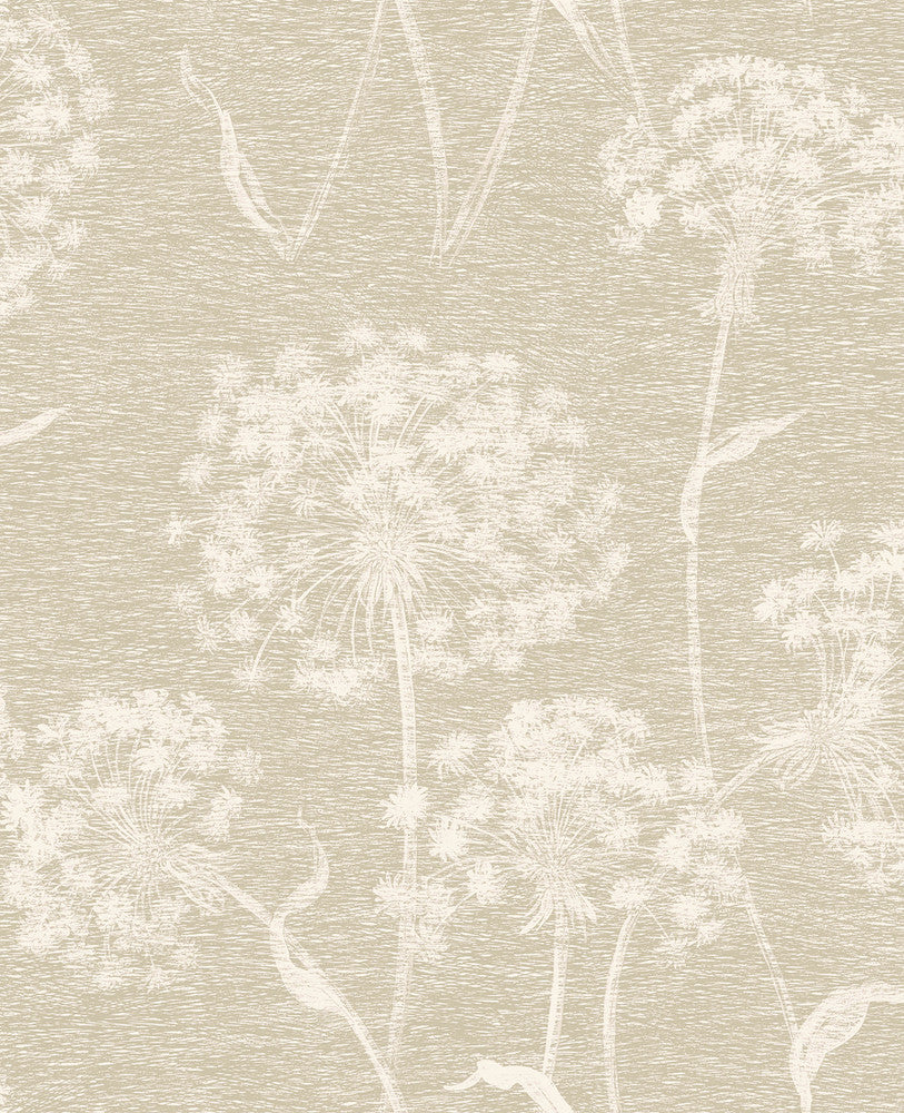 Garvey Taupe Dandelion Wallpaper by Advantage Bath Covers about 56.4 square feet 20.5-in by 33-ft long roll Unpasted 12.6 - Fabric Carolina -