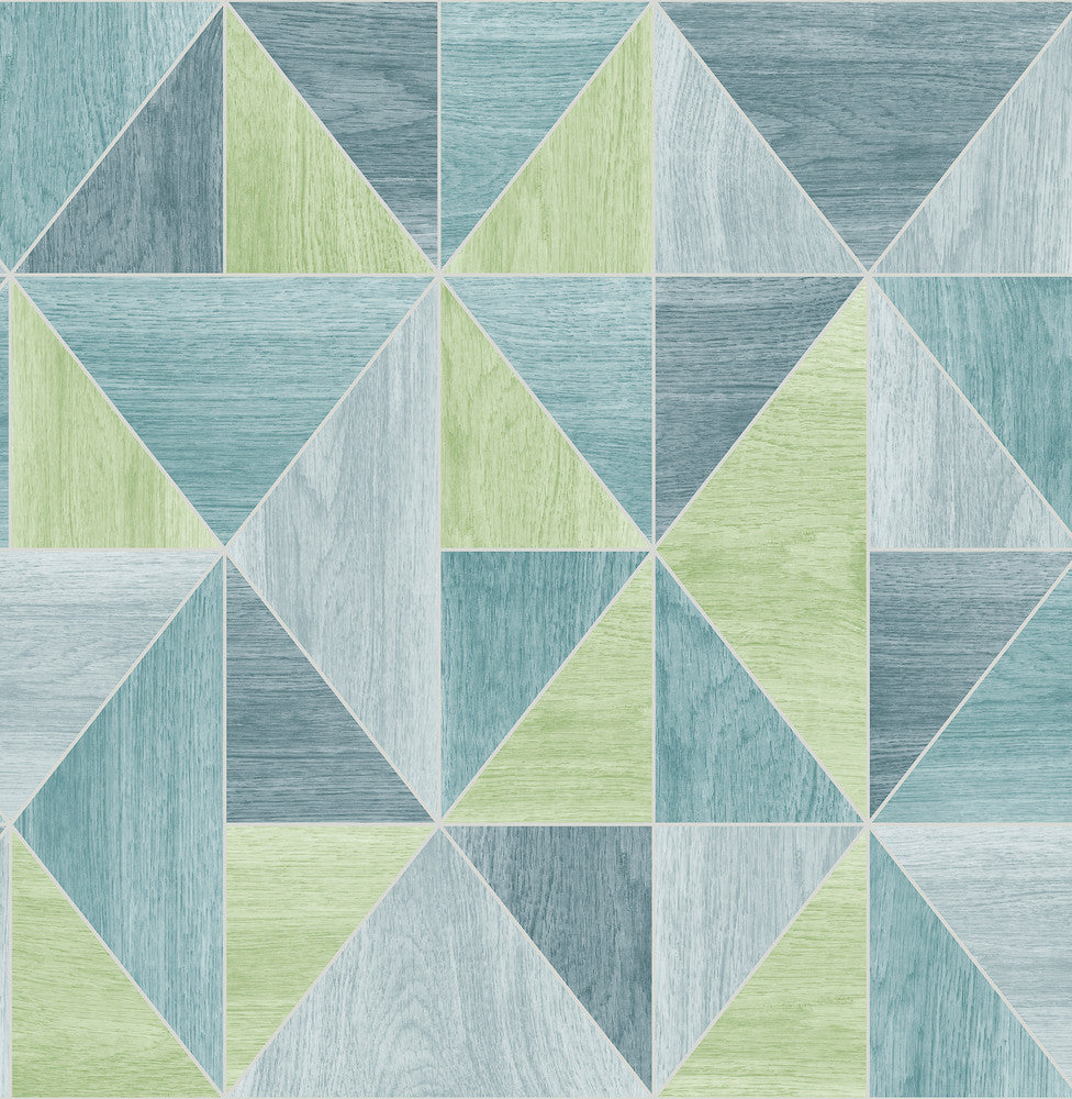 Simpson Blue Geometric Wood Wallpaper by Advantage Bath Covers about 56.4 square feet 20.5-in by 33-ft long roll Unpasted 10.4 - Fabric Carolina -