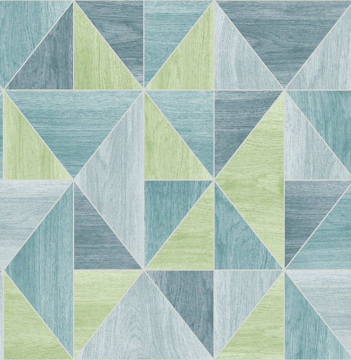 Simpson Blue Geometric Wood Wallpaper by Advantage Bath Covers about 56.4 square feet 20.5-in by 33-ft long roll Unpasted 10.4 - Fabric Carolina -