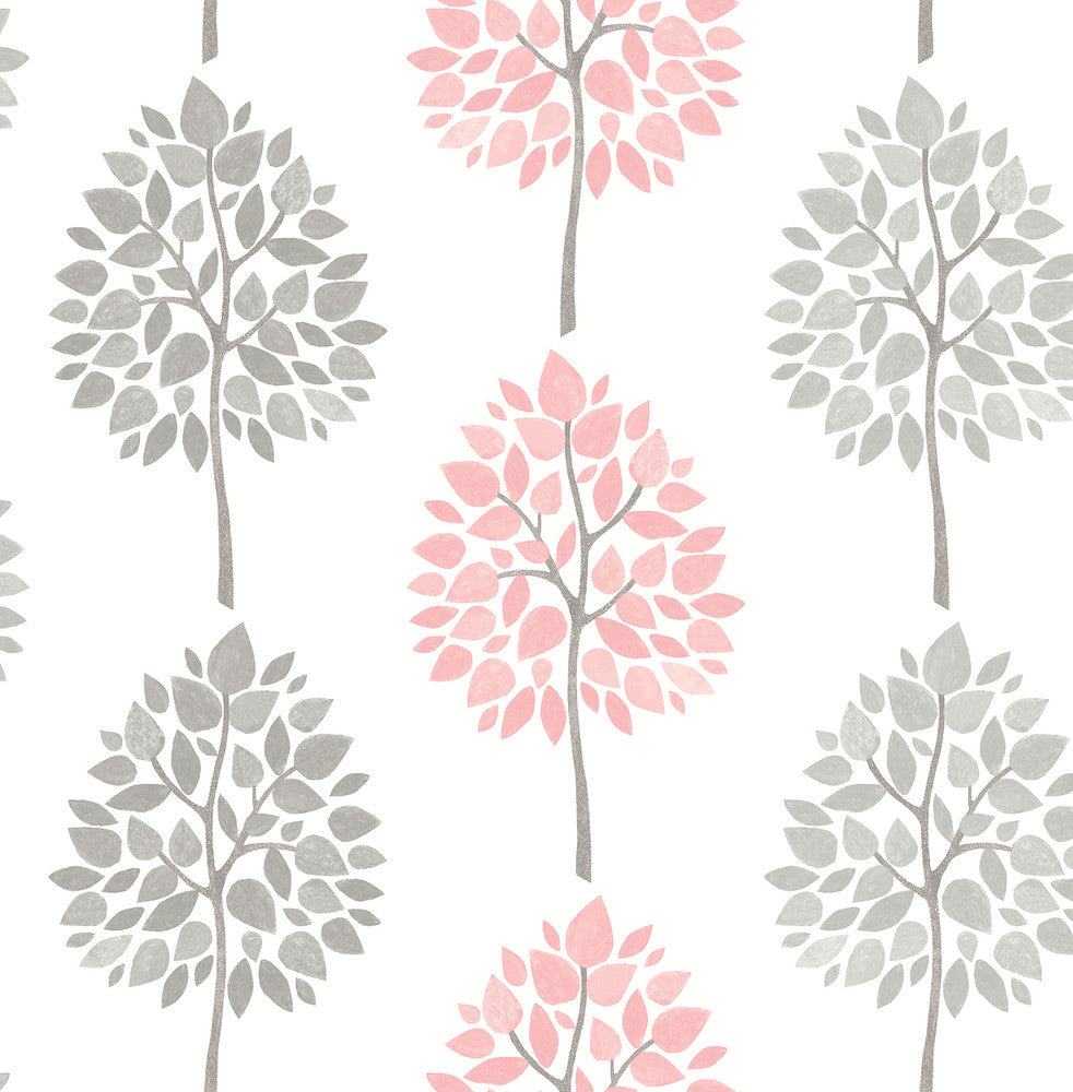 Saar Pink Tree Wallpaper by Advantage Bath Covers about 56.4 square feet 20.5-in by 33-ft long roll Unpasted 10.4 - Fabric Carolina -