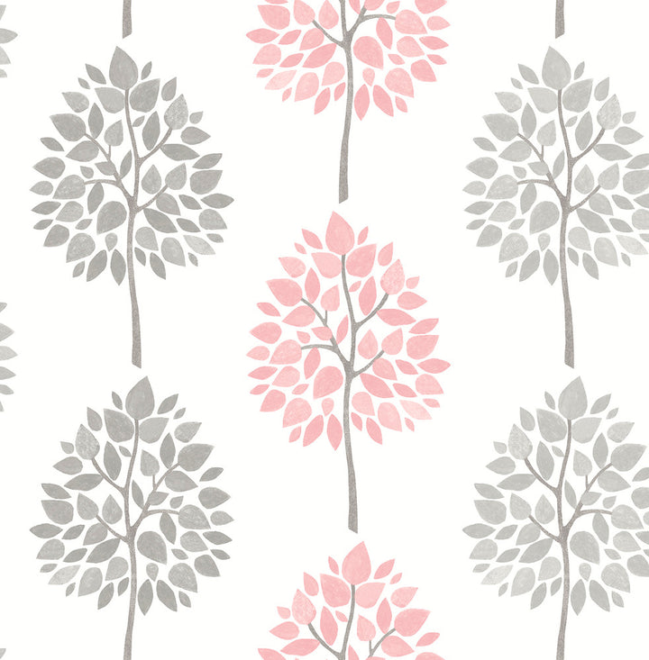 Saar Pink Tree Wallpaper by Advantage Bath Covers about 56.4 square feet 20.5-in by 33-ft long roll Unpasted 10.4 - Fabric Carolina -