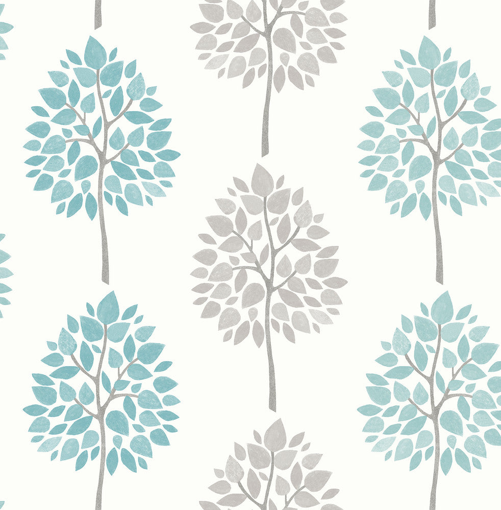 Saar Aqua Tree Wallpaper by Advantage Bath Covers about 56.4 square feet 20.5-in by 33-ft long roll Unpasted 10.4 - Fabric Carolina -