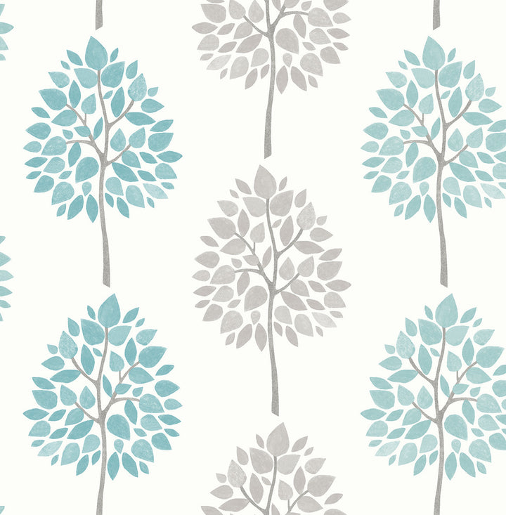 Saar Aqua Tree Wallpaper by Advantage Bath Covers about 56.4 square feet 20.5-in by 33-ft long roll Unpasted 10.4 - Fabric Carolina -