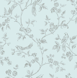 Aaron Light Blue Bird Trail Wallpaper by Advantage