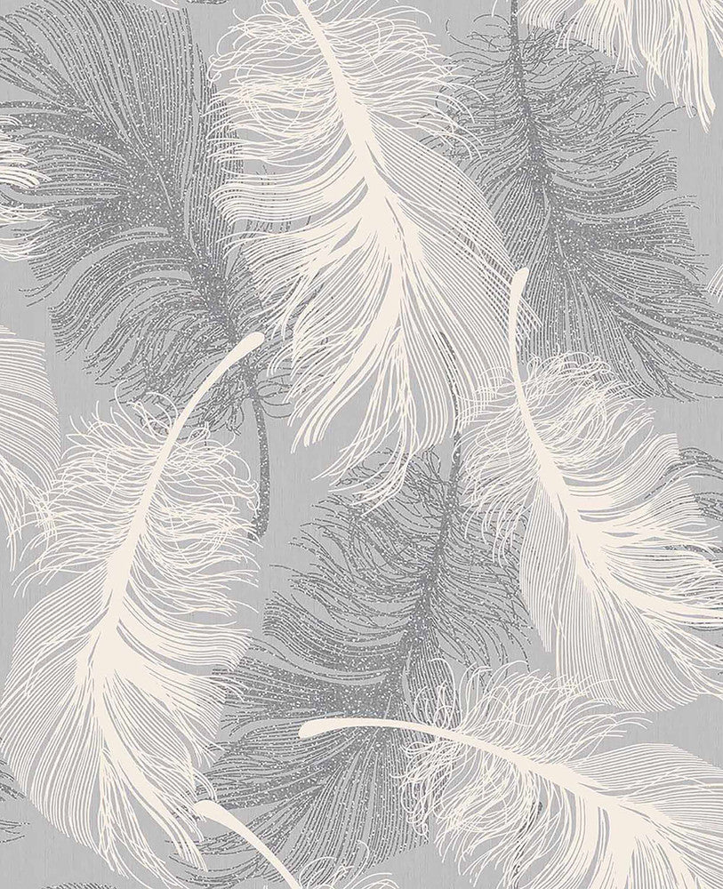 Hurston Grey Feather Wallpaper by Advantage Bath Covers about 56.4 square feet 20.5-in by 33-ft long roll Unpasted 25.2 - Fabric Carolina -