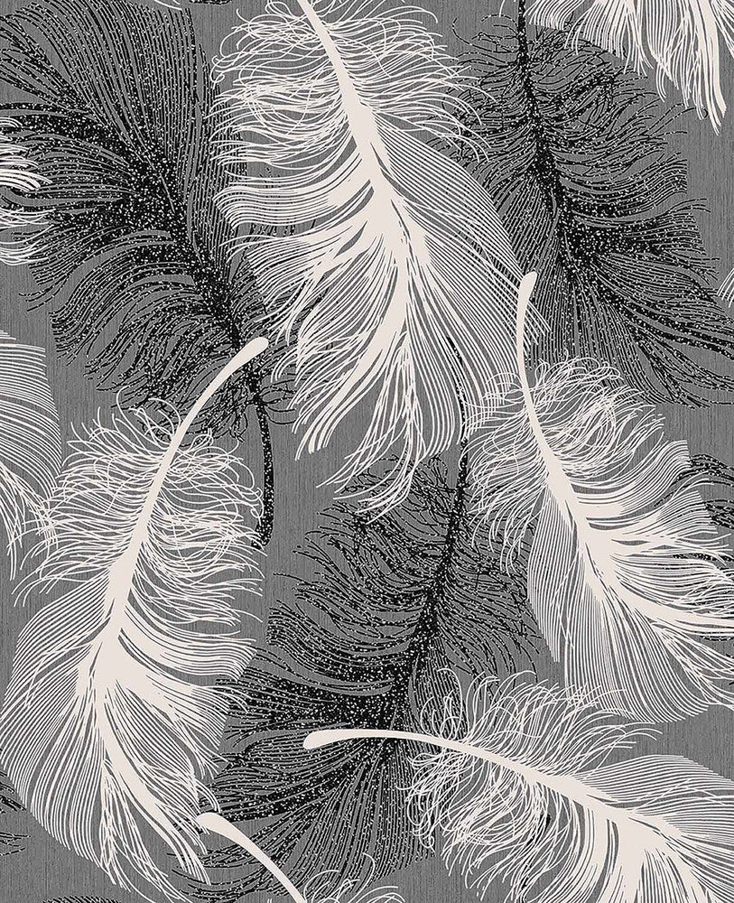 Hurston Black Feather Wallpaper by Advantage Bath Covers about 56.4 square feet 20.5-in by 33-ft long roll Unpasted 12.6 - Fabric Carolina -
