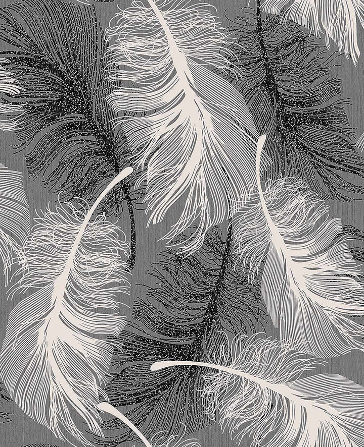 Hurston Black Feather Wallpaper by Advantage Bath Covers about 56.4 square feet 20.5-in by 33-ft long roll Unpasted 12.6 - Fabric Carolina -